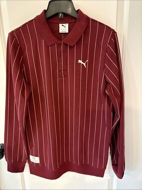 Puma Men’s Class Polo Sweatshirt, Ruby w/ White Pinstripes - NWT, small
